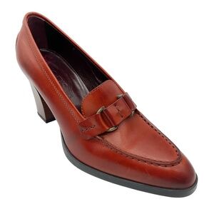 TOD'S BROWN LEATHER HEELED LOAFER PUMPS